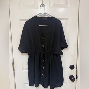 SHEIN Black Short Sleeve Dress with Button Detail
